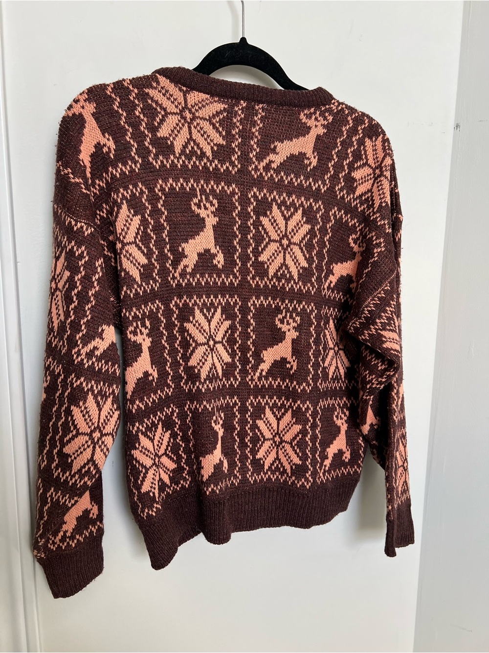 Retro Brown Reindeer Snowflake Nordic Knit Sweater M - Picture 5 of 5